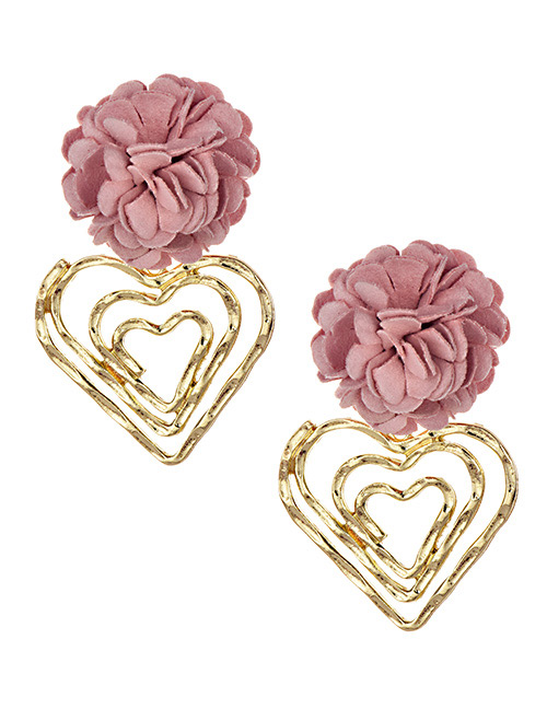 Fashion Pink Alloy Love Fabric Flower Earrings