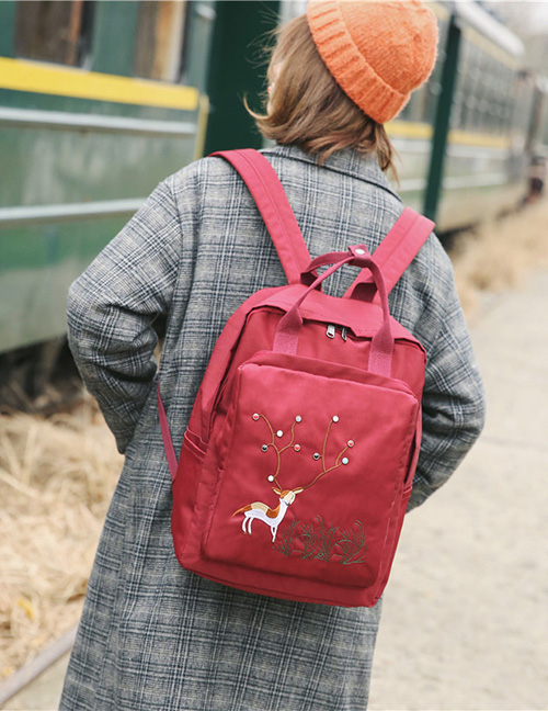 Fashion Red Wine Deer Backpack