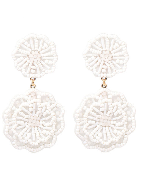 Fashion White Rice Beads Flower Earrings