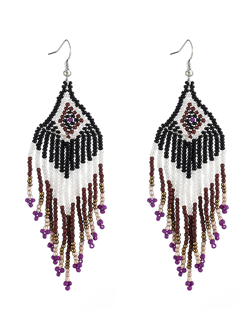 Fashion Black Resin Rice Beads Tassel Earrings