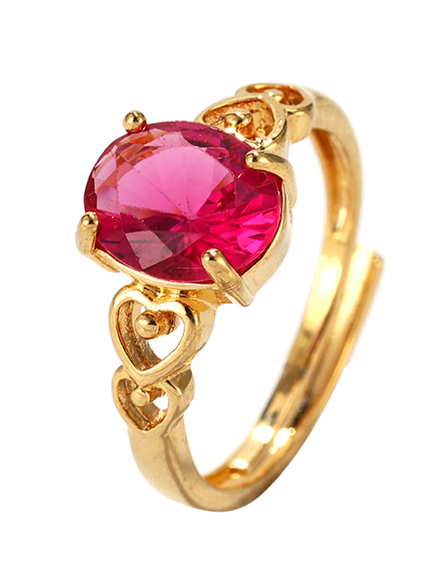 Fashion Rose Red Diamond Copper Inlaid Zircon Adjustable Ring