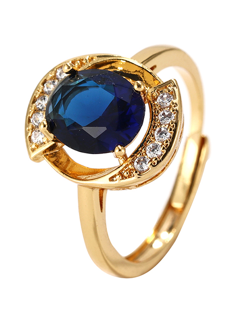 Fashion Blue Diamond Copper Inlaid Zircon Adjustable Ring