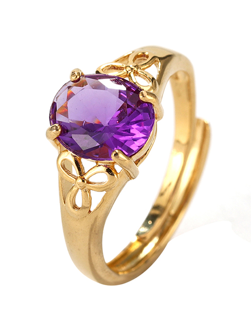 Fashion Purple Diamond Copper Inlaid Zircon Adjustable Ring