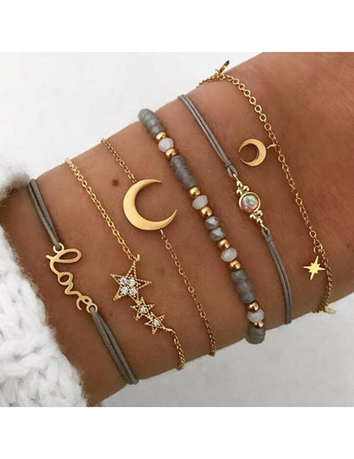 Fashion Gold Love Five-pointed Star Moon Six-piece Bracelet