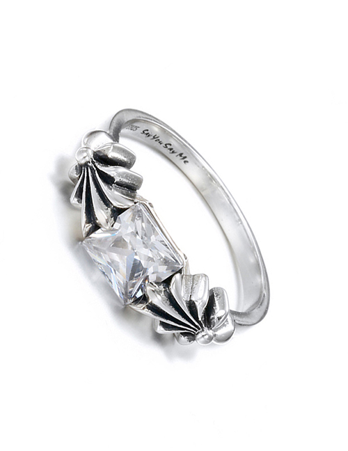 Fashion Silver  Silver Flower With Zircon Ring