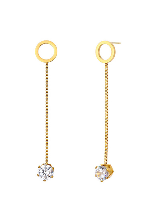 Fashion Gold Stainless Steel Round Zircon Earrings