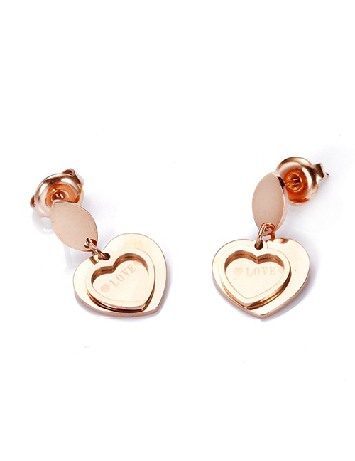 Fashion Rose Gold Heart-shaped Stainless Steel Gold-plated Earrings