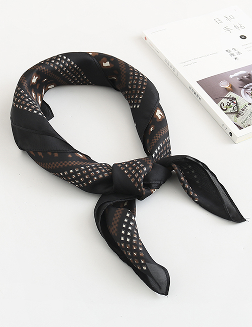 Fashion Black Leopard Print Plaid Silk Scarf