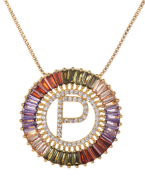 Fashion Gold Copper Inlaid Zircon Letter P Necklace