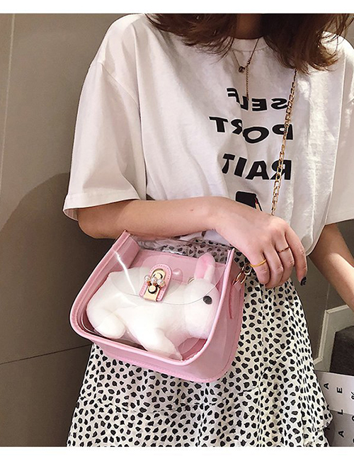 Fashion Pink Simulation Bunny Pearl Lock Shoulder Bag