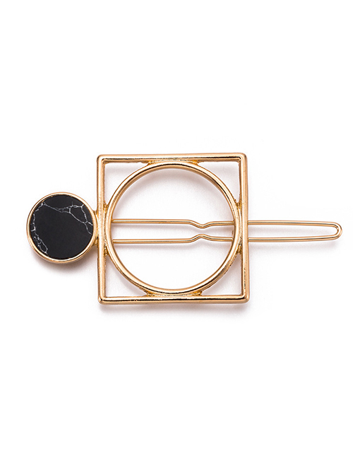 Fashion Golden Black Stone Alloy Geometry Crack Natural Stone Hairpin