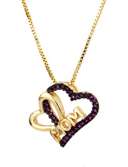 Fashion Gold + Red Heart-shaped Zirconium-mom Copper Necklace