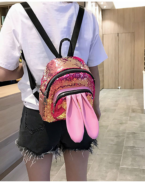Fashion Rose Red Rabbit Ear Sequined Children's Backpack