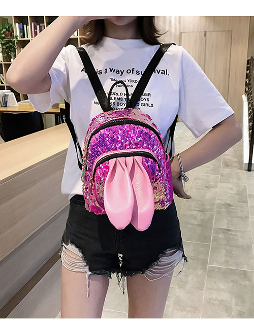 Fashion Light Purple Rabbit Ear Sequined Children's Backpack