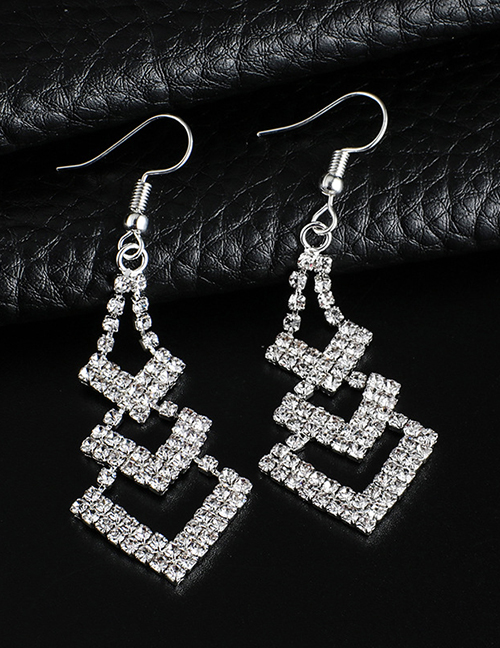 Fashion Silver Geometric Tassel With Diamond Claw Chain Multi-layer Earrings