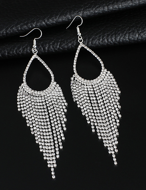 Fashion Silver Diamond Claw Chain Drop Tassel Earrings