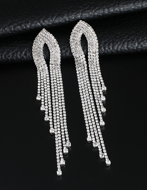 Fashion Silver Diamond Tassel Multi-layer Earrings