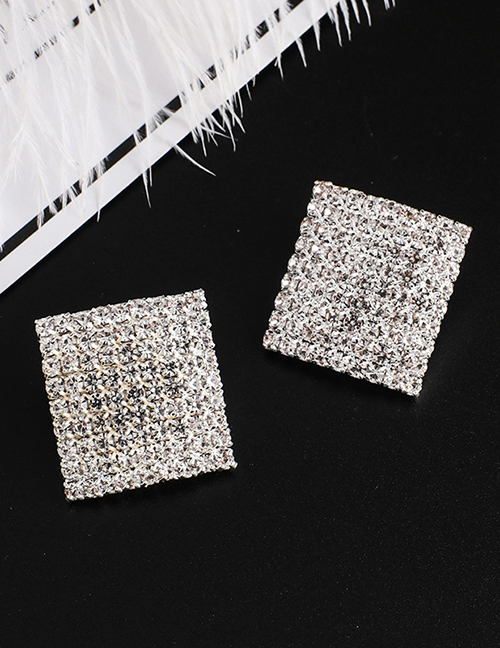 Fashion Silver Square Diamond Stud Earrings