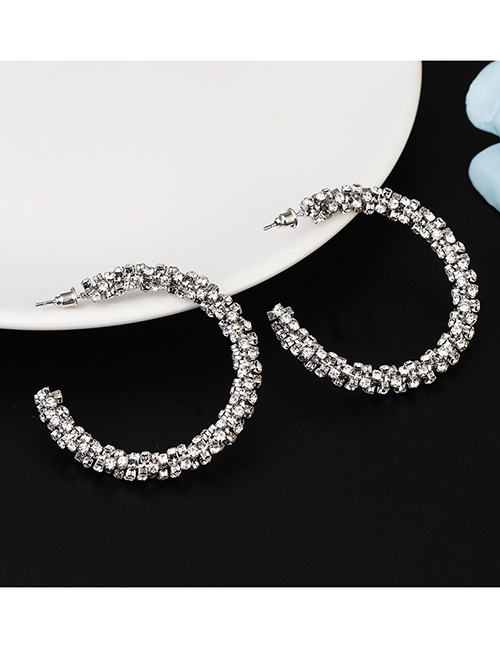 Fashion Silver Circle Wrapped With Diamond Earrings