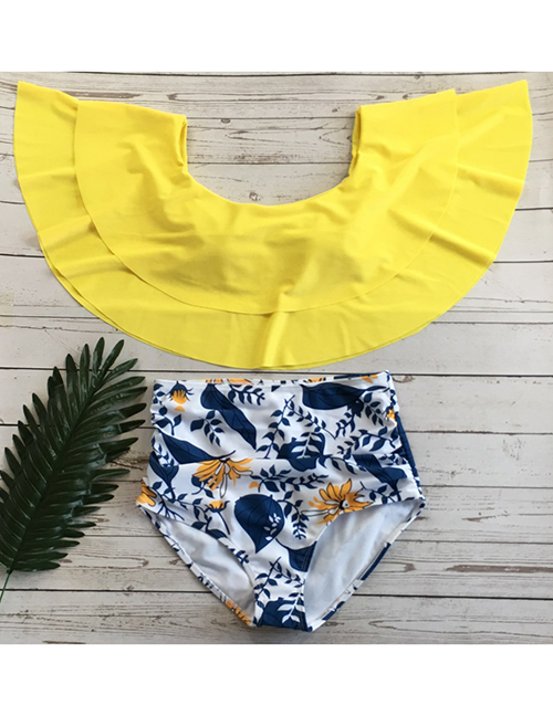 Fashion Yellow + White Add Fertilizer To Increase Split Swimsuit