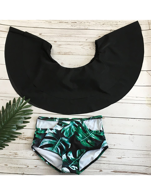 Fashion Black + Green Add Fertilizer To Increase Split Swimsuit