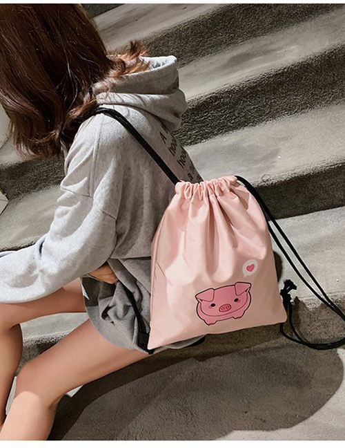 Fashion Pink Printed Piglet Drawstring Backpack