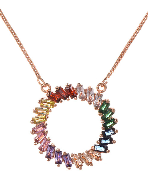 Fashion Rose Gold Copper Inlaid Zircon Ring Necklace