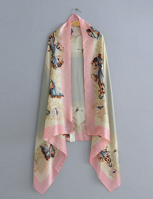 Fashion Pink Side Contrast Edge Printed Silk Scarf