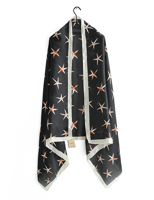Fashion Black Starfish Print Scarf