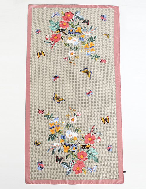 Fashion Pink Side Butterfly Floral Print Scarf