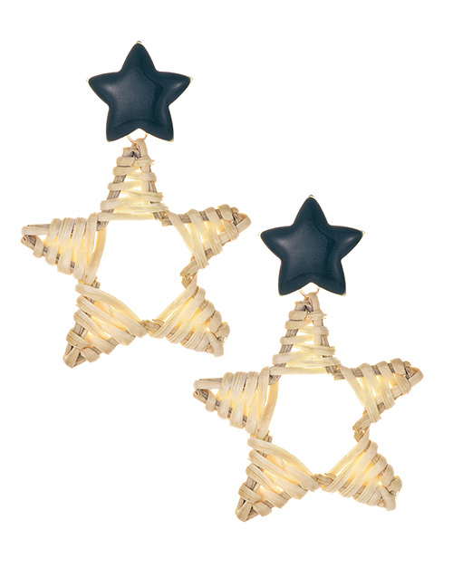 Fashion Beige Alloy Five-pointed Star Rattan Earrings