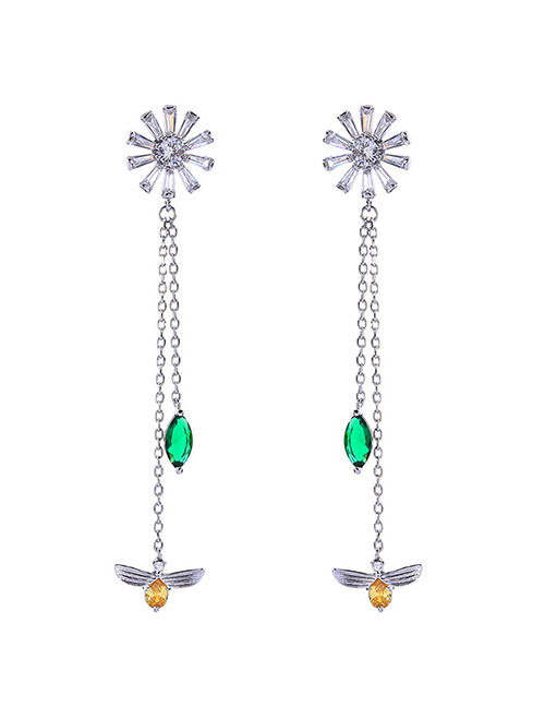 Fashion Silver  Silver Needle Flower Zircon Diamond Insect Stud Earrings