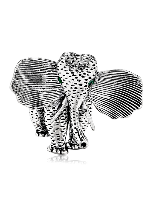 Fashion Silver Alloy Diamond Elephant Brooch