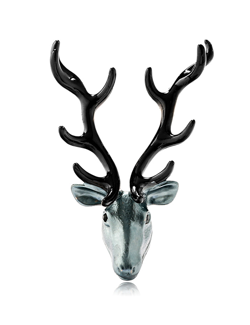 Fashion Blue Alloy Drop Oil Studded Deer Head Brooch