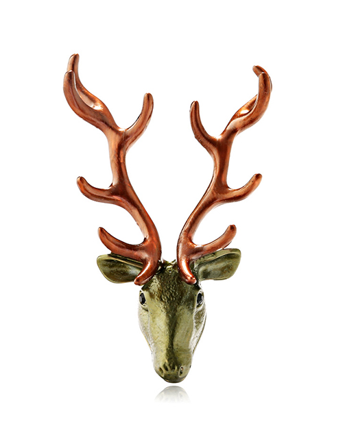 Fashion Green Alloy Drop Oil Studded Deer Head Brooch