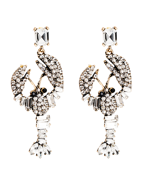 Fashion White Lobster-shaped Acrylic Diamond Earrings
