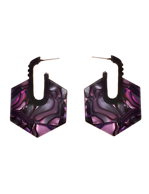 Fashion Purple Alloy Resin Hexagonal Earrings