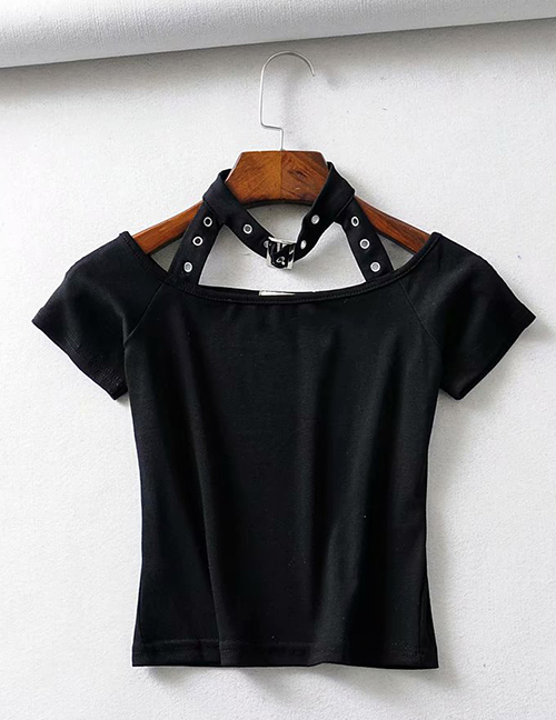 Fashion Black A Collar T-shirt