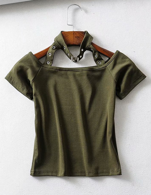 Fashion Army Green A Collar T-shirt