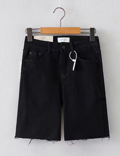 Fashion Black Washed Side Cut Denim Pants