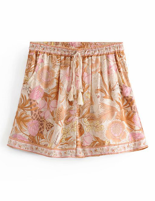 Fashion Pink Jungle Printed Lace Elastic Waist Shorts