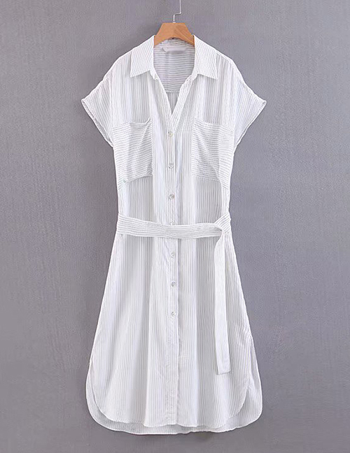 Fashion White Striped Lace Dress