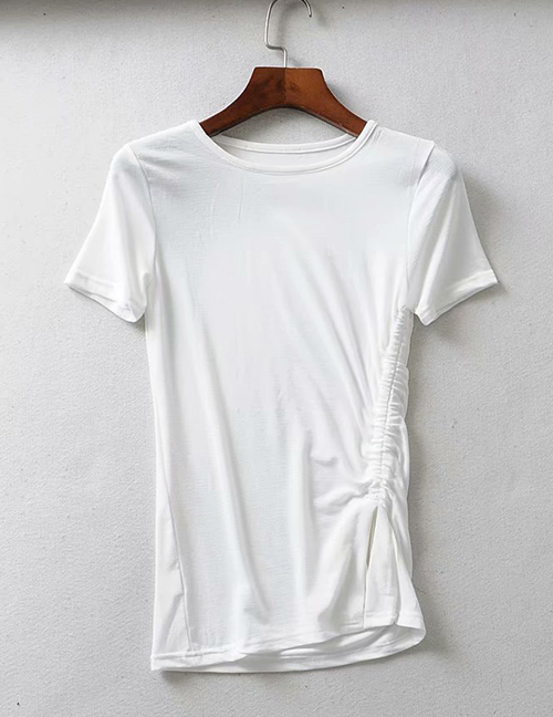 Fashion White Side Drawstring T-shirt