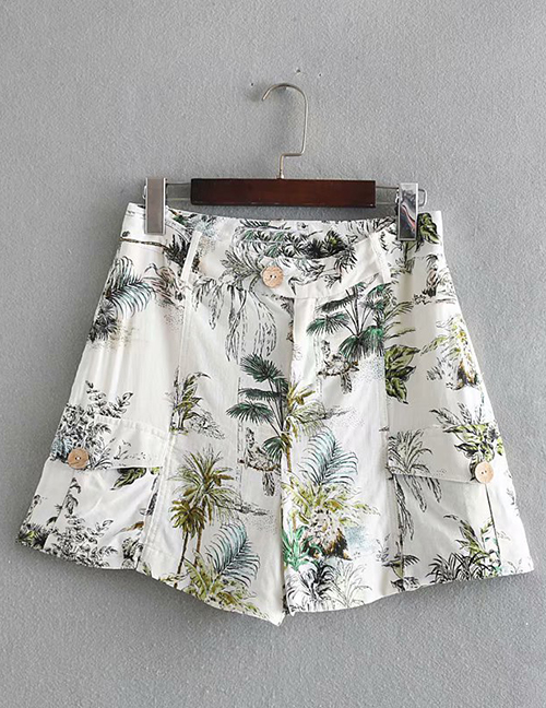 Fashion White Flower Print Shorts