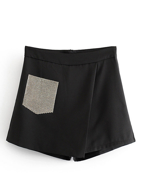 Fashion Black Drill Pocket Beveled A Shorts