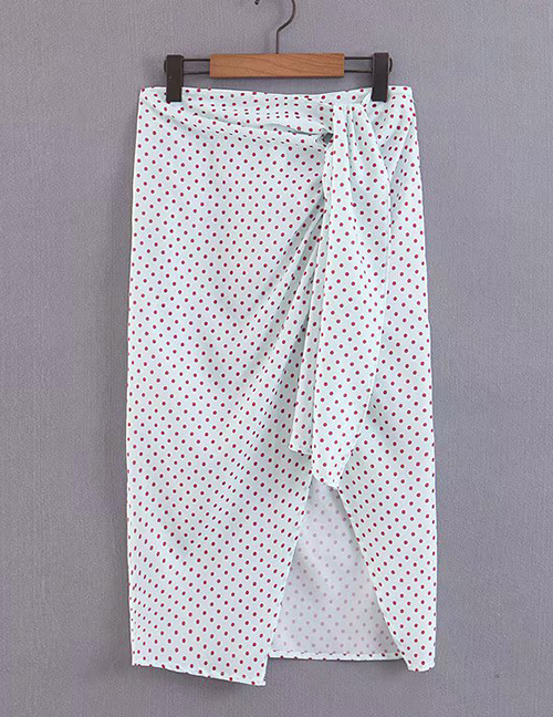 Fashion White Polka Dot Printed Slit Tie With Irregular Skirt