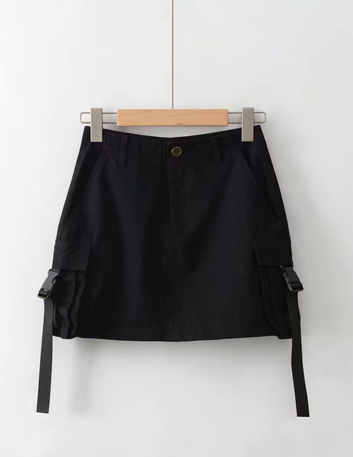 Fashion Black Webbing Large Pocket Skirt