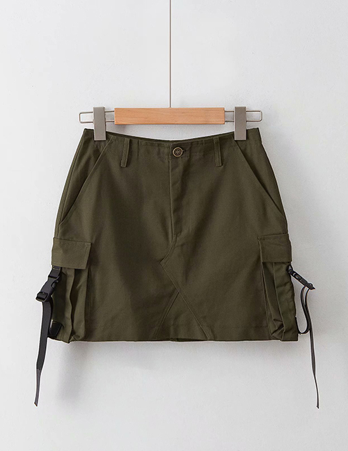 Fashion Army Green Webbing Large Pocket Skirt
