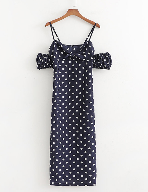 Fashion Navy One-shoulder Shoulder-printed Split-strap Dress