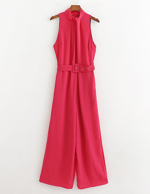 Fashion Rose Red Belted Jumpsuit